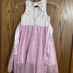 Girls purple dress with lace and flower detail